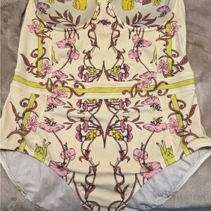 Tory Burch Floral One Piece Swimsuit - Cream, Pink, Yellow